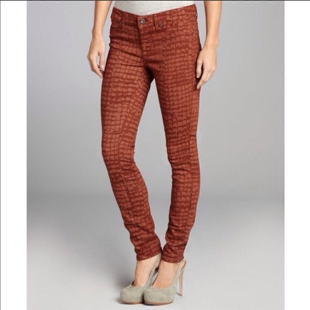 Rich & Skinny Marilyn Skinny Jeans Rust Brown Croc Print Size 28